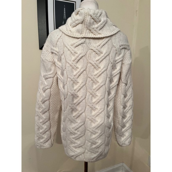 Aran Woollen Mills Cream Cable Knit Turtleneck Sweater Ireland Merino Wool M - Picture 7 of 7